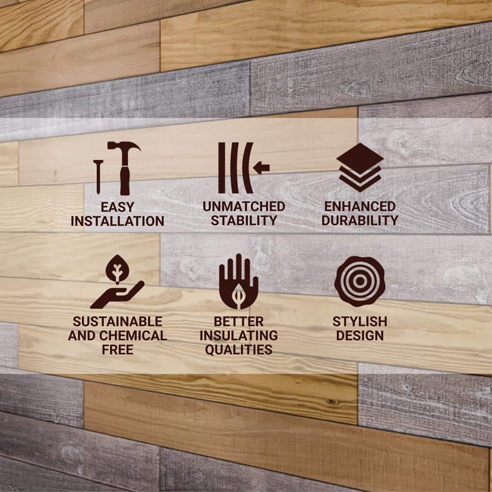 Distressed Antique Brown Poplar Wood Wall Planks, 4 ft
