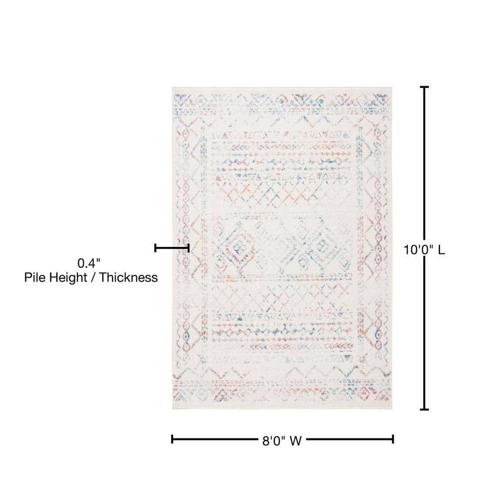 Ivory and Blue Moroccan Boho Distressed Area Rug, 8' x 10'