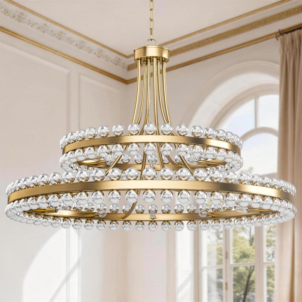 Maxax 20-Light 37.8 in. Brass Crystal Modern Tiered Dimmable