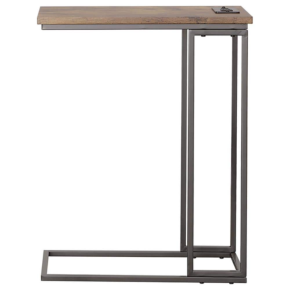 Industrial Gunmetal and Antique Brown Rectangular Snack Table with Power Outlet