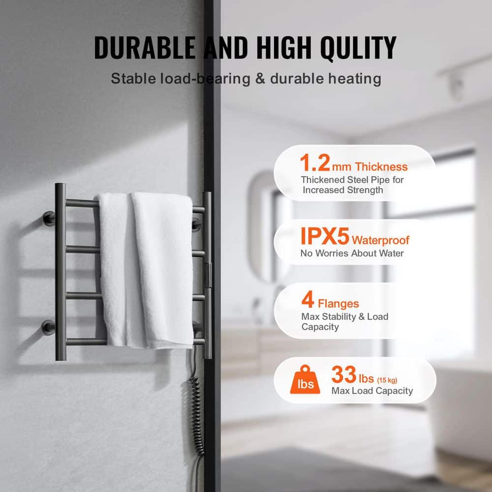 Black Stainless Steel Wall-Mounted 4-Bar Heated Towel Warmer