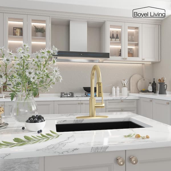 3-Spray Patterns 1.8 GPM Single Handle Pull Down Sprayer Kitchen Faucet with Deckplate, Detachable Brush in Brushed Gold