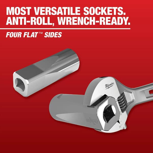 Milwaukee - 3/8 in. SAE and Metric Low Profile 6-Point Sockets with FOUR FLAT Sides (20-Piece)