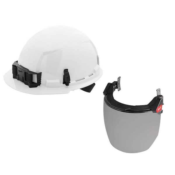 Milwaukee BOLT White Type 1 Class E Front Brim Non Vented Hard Hat with 4-Pt Ratcheting Suspension with BOLT Gray Full Facesheild