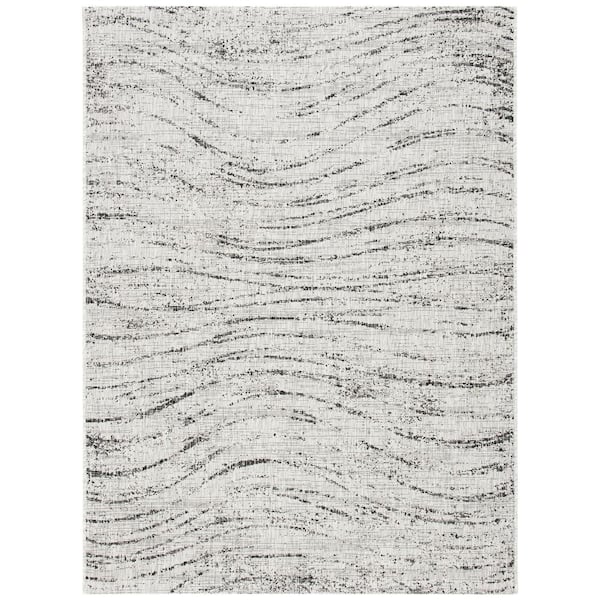SAFAVIEH Courtyard Ivory/Gray 5 ft. x 8 ft. Distressed Wave Indoor/Outdoor Patio  Area Rug