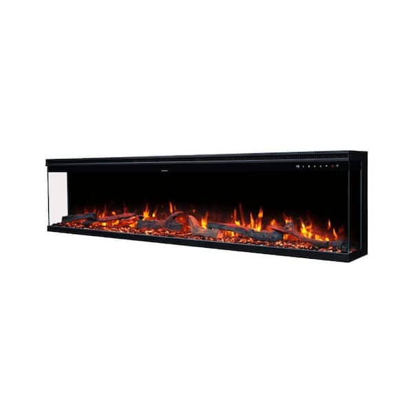Sideline Infinity Pro 72 in. 3-Sided Design Wall Mount or Recessed Electric Fireplace in Black with Fire Crackle Sound