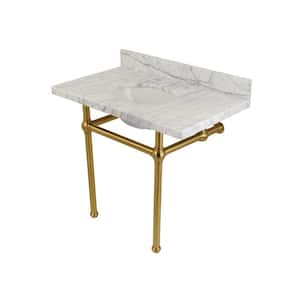 Templeton Marble White Console Sink Basin and Leg Combo with Brushed Brass Legs