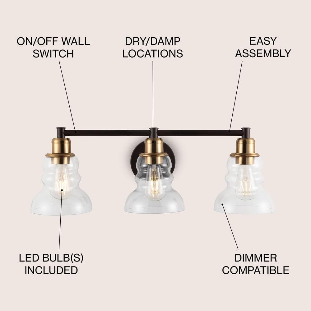 Manhattan 25.5" Brass and Bronze 3-Light Vanity Fixture