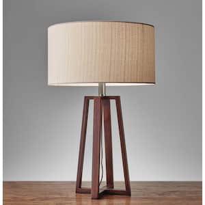 Charlie 23.75 in. Brown Integrated LED No Design Interior Lighting Table Lamp for Living Room w/Brown Linen Shade