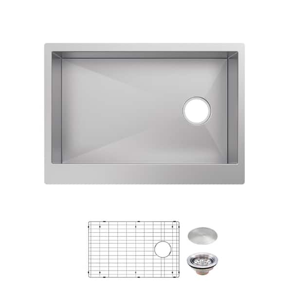 Glacier Bay Professional 30 in. Farmhouse/Apron-Front Single Bowl 16 Gauge Stainless Steel Kitchen Sink with Accessories