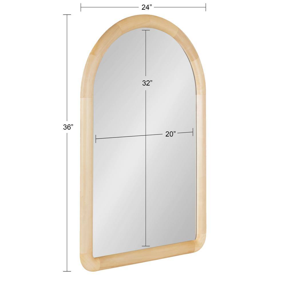 Natural Arched Wooden Wall Mirror 36" x 24"