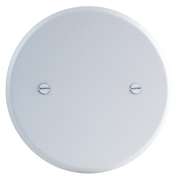 Commercial Electric 5 in. 1-Gang White Textured Round Blank Metal Wall Plate