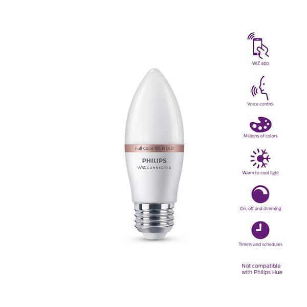 40-Watt Equivalent B12 Smart Wi-Fi LED Color Changing E26 Medium Base Light Bulb Powered by WiZ with Bluetooth (2-Pack)