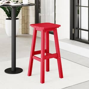 Laguna 29 in. HDPE Plastic All Weather Backless Square Seat Bar Height Outdoor Bar Stool in Red