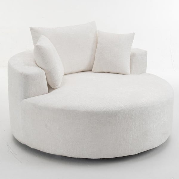 Gregory Modern Beige Chenille Fabric Upholstered Accent Arm Chair, Barrel Chair with 360° Swivel Base