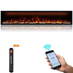 88 in. WiFi-Enabled Recessed and Wall Mounted Electric Fireplace in Black Compatible with Alexa and Smart APP Control