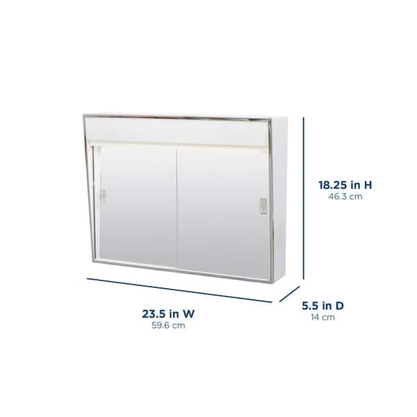 24.38 in. x 19.5 in. Lighted Sliding Door Surface-Mount Medicine Cabinet in Chrome