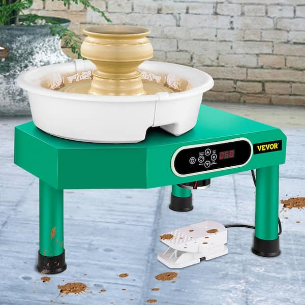 VEVOR 9.8 in. Green LCD Touch Screen Pottery Wheel 350 W Electric DIY Clay Tools with Foot Pedal and Detachable ABS Basin