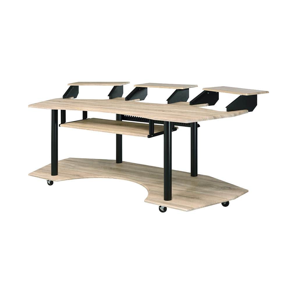 Natural Oak Studio Desk with Keyboard Tray and Hutch