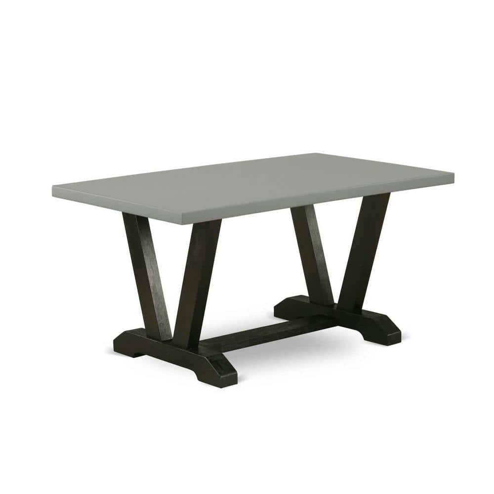 Gray Cement Top Dining Table with 4 Dark Gray Linen Chairs