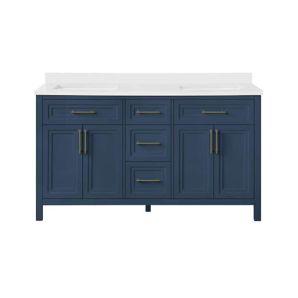 Mayfield 60 in. Double Sink Grayish Blue Bath Vanity with White Engineered Stone Top (Assembled)