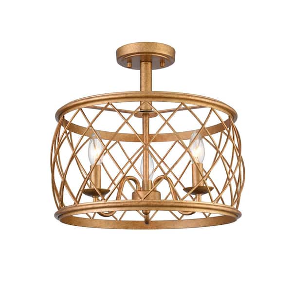 CLAXY 16.14 in. 3-Light Gold Modern Semi-Flush Mount with No Glass Shade and No Bulbs Included 1-Pack