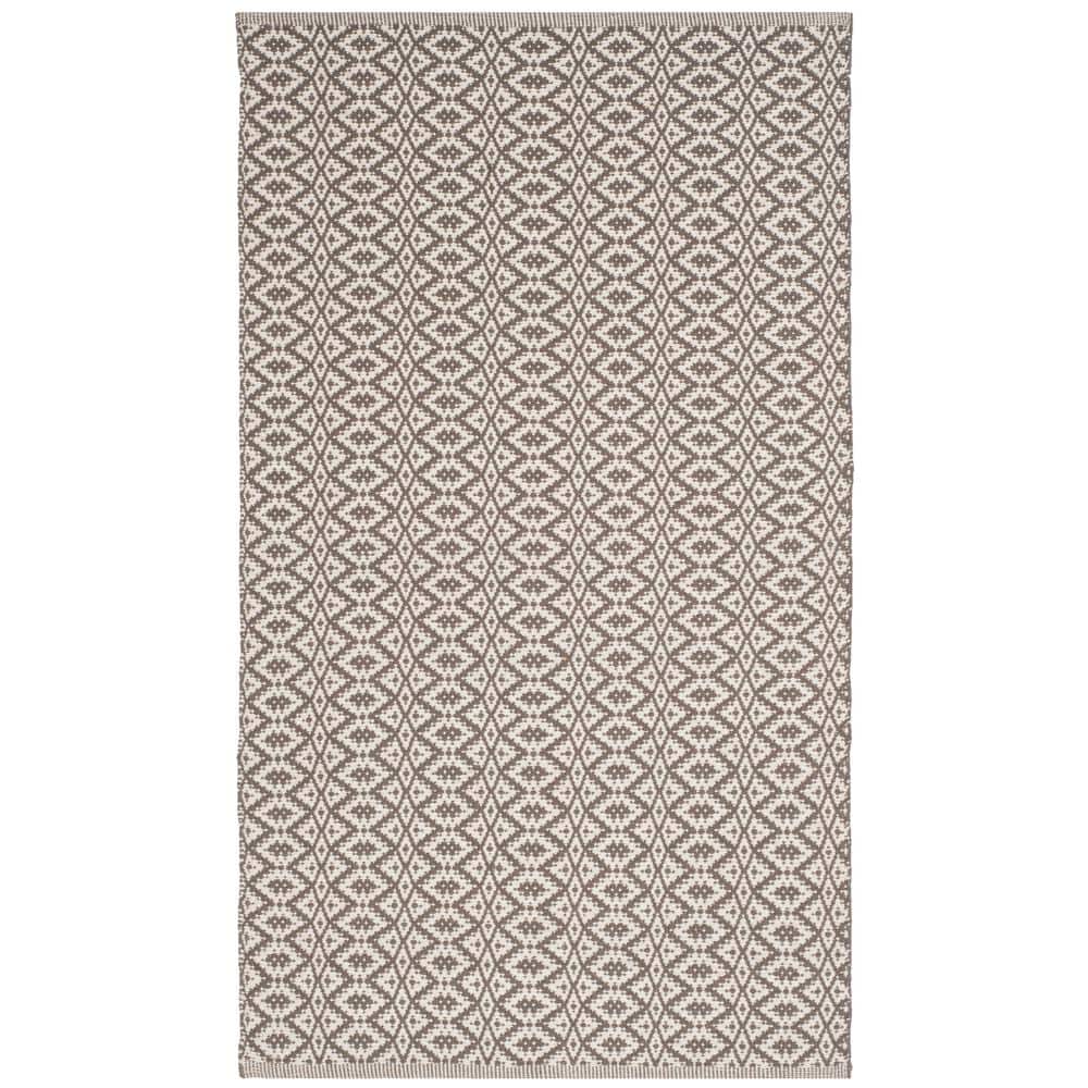 Ivory and Grey Handwoven Geometric Cotton Area Rug
