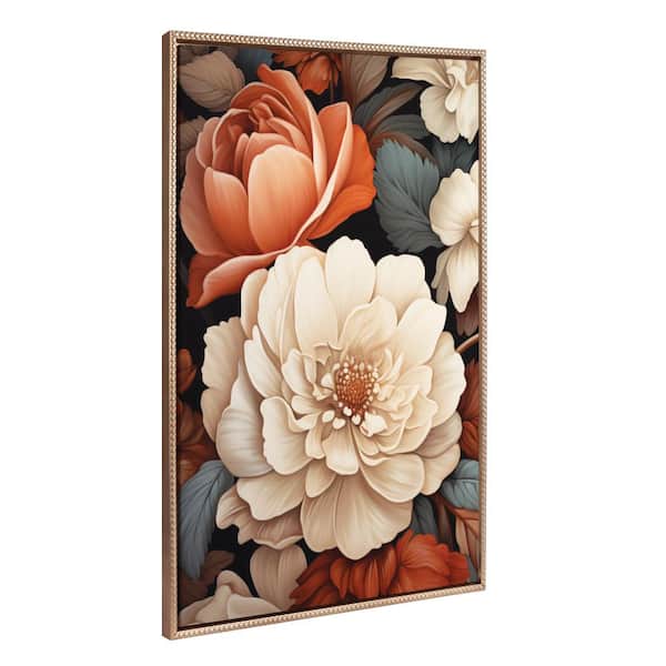 Kate and Laurel Sylvie Romantic Ivory and Peach Flora 1-Piece Gold Framed Canvas Art Print, 31.50 in. x 41.50 in.