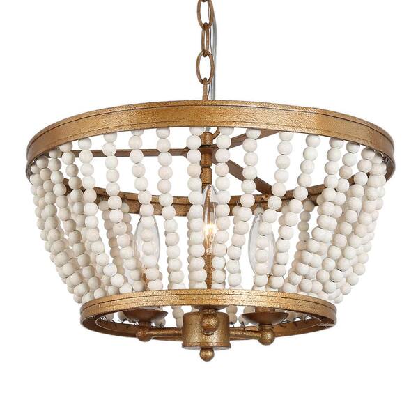 Uolfin 3 Light Modern Antique Gold Island Drum Chandelier With Wooden Beads B7iq3ehd24195aa Uolfin 3 Light Modern Antique Gold, Gold Chandelier With Wooden Beads