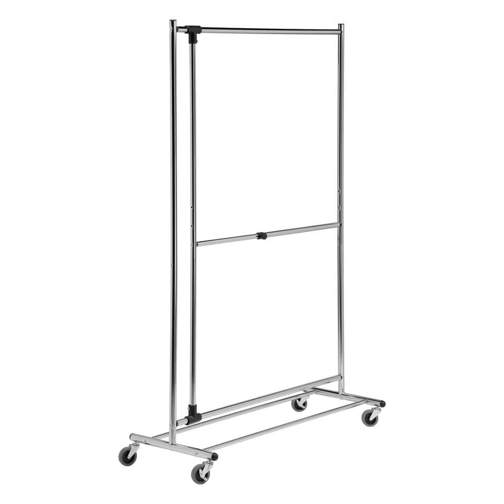 Chrome Adjustable Double Rod Rolling Clothes Rack