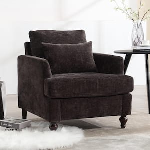 Modern Oversized Black Chenille Wood Frame Upholstered Accent Armchair