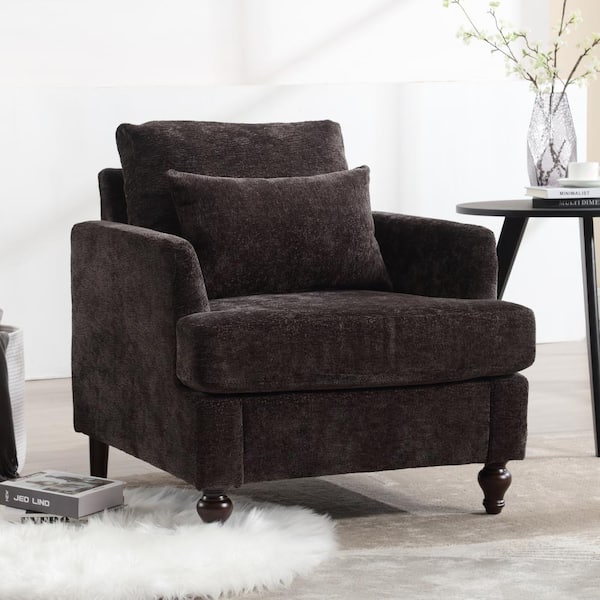 HOMEFUN Modern Oversized Black Chenille Wood Frame Upholstered Accent Armchair