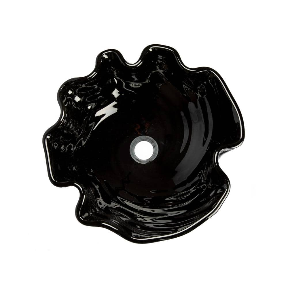 Midnight Wave 16.25'' Black Tempered Glass Vessel Sink
