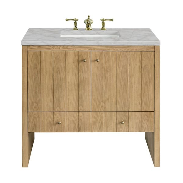James Martin Vanities Hudson 36.0 in. W x 23.5 in. D x 34.2 in. H Single Bathroom Vanity Light Natural Oak and Victorian Silver Top