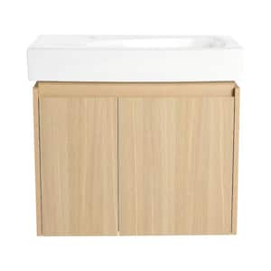 Lesta 23 in. W x 14 in. D x 21 in. H Single Sink Wall Mounted Soft Closing Bath Vanity in White Oak with White Resin Top