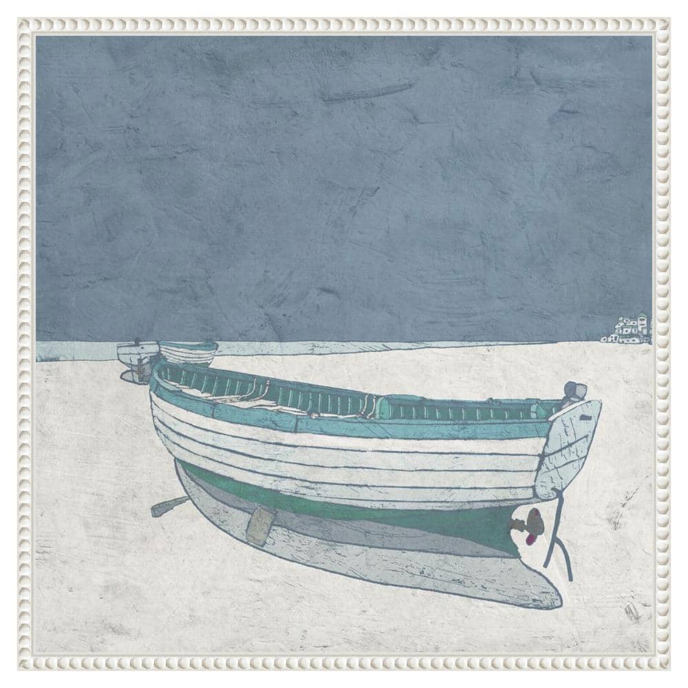 Serene Coastal Rowboat Framed Canvas Wall Art 22 x 22
