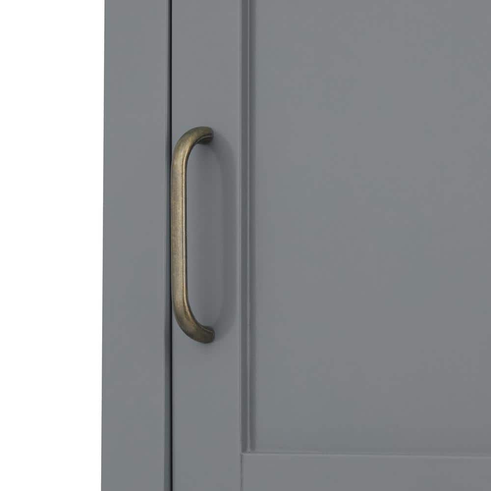 Gray Engineered Wood Linen Tower Cabinet with Adjustable Shelving