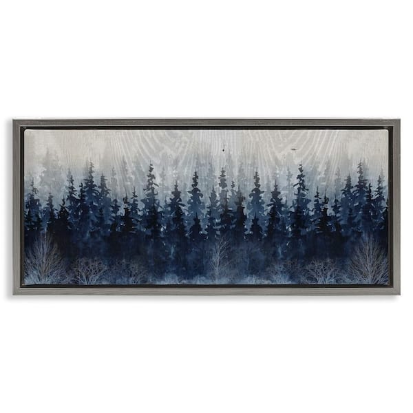 Stupell Industries Rustic Blue Forest Tree Line by Carol Robinson 1-Piece Gray Floater Frame Nature Graphic Art print 14 in. x 31 in.