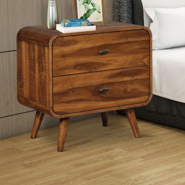 Benjara 27 in. Dark Walnut Brown 2-Drawers Wooden Nightstand