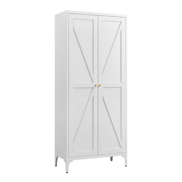 27.56 in. W x 64.96 in. D x 13.78 in. H White Linen Cabinet,Metal Storage Cabinet with 2-Door,Adjustable Shelves