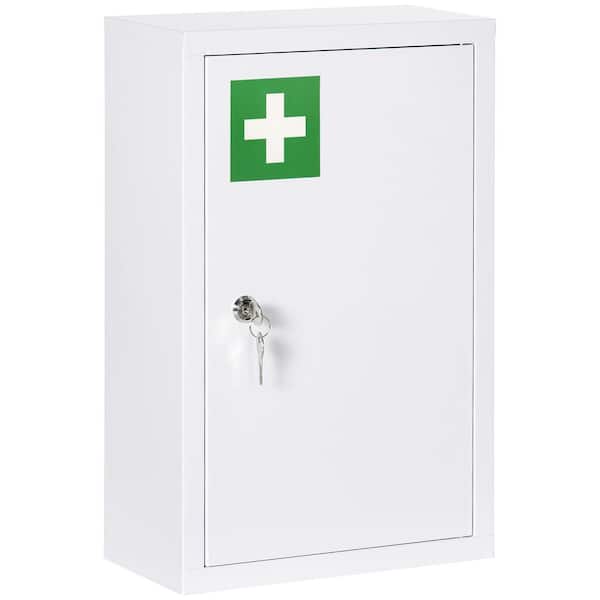 11.75 in. W x 18 in. H White Recessed Wall Medicine Cabinet without Mirror for Bathroom with 2 Keys