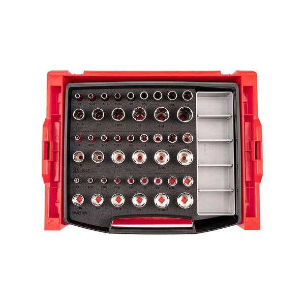3/8 Inch Drive Shallow, Semi-Deep, and Deep 6-Point Socket Set with Open Top Drawer and Rack, 45-Piece (1/4-1 in. )