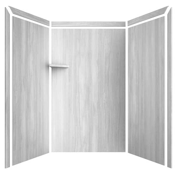 Elegance 36 in. x 48 in. x 80 in. 9-Piece Easy Up Adhesive Alcove Shower Wall Surround in Silver Strata
