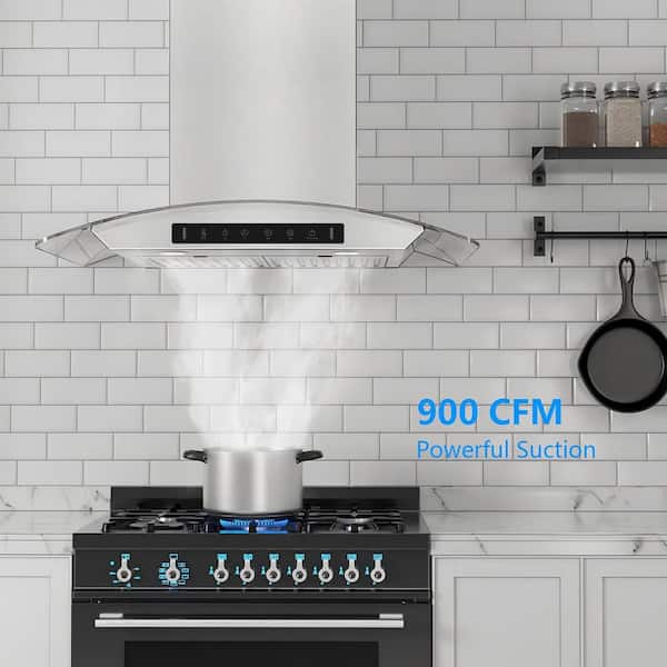 36 in. 900 CFM Ducted Wall Mount Range Hood Tempered Glass in Stainless Steel with Intelligent Gesture Sensing