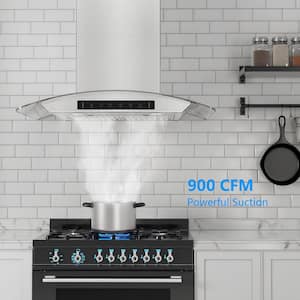 36 in. 900 CFM Ducted Wall Mount Range Hood Tempered Glass in Stainless Steel with Intelligent Gesture Sensing