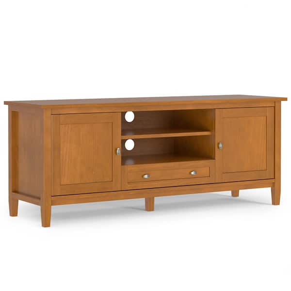 Warm Shaker Solid Wood 60 in. Wide Transitional TV Media Stand in Light Golden Brown For TVs up to 65 in.