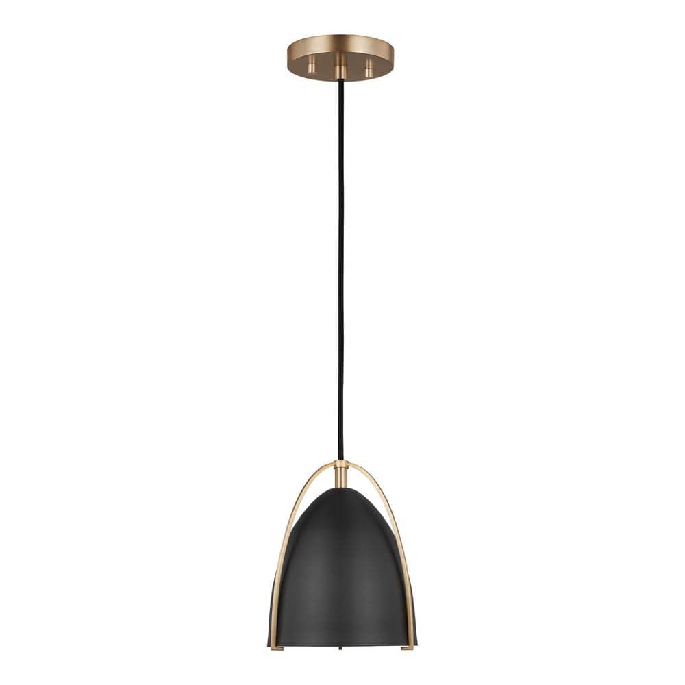 Norman 1-Light Satin Brass Hanging Mini Pendant Light with Midnight Black Steel Shade price history on PriceWatchPro