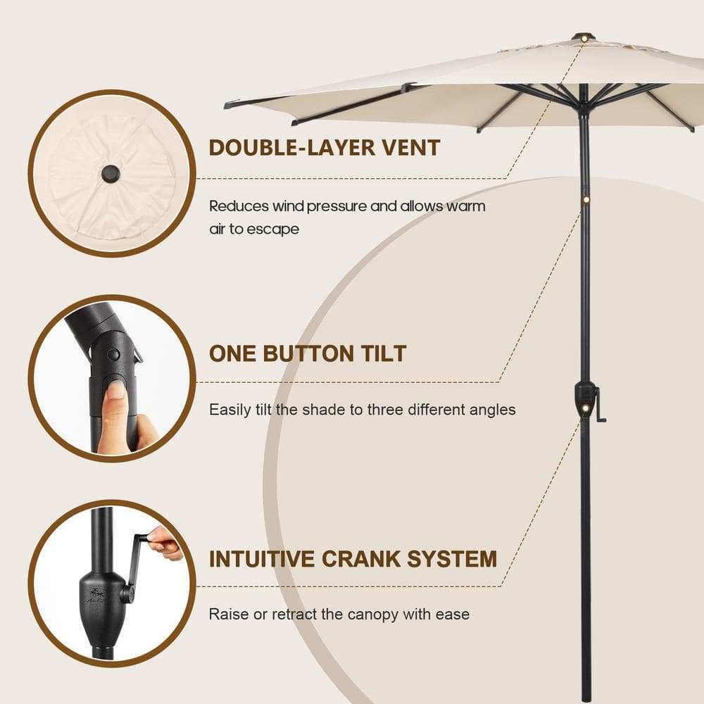 Lyon 11 ft Beige Steel Round Market Patio Umbrella