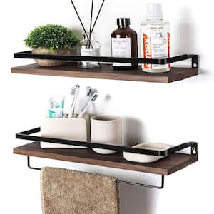 16.53 in. W x 5.83 in. D x 4.52 in. H Brown Wood Wall Mount Bathroom Set of 2 Shelves with Removable Towel Bar