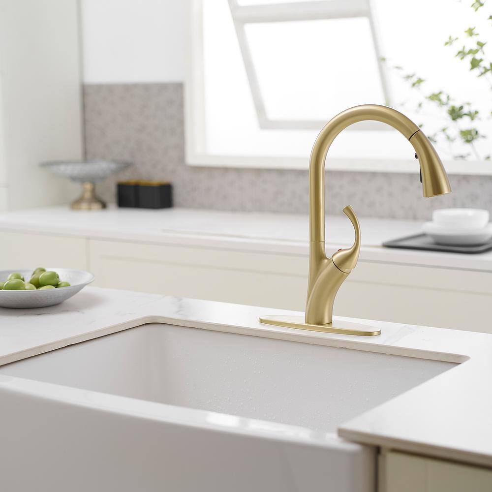Brushed Gold Single Handle Pull-Down Sprayer Kitchen Faucet
